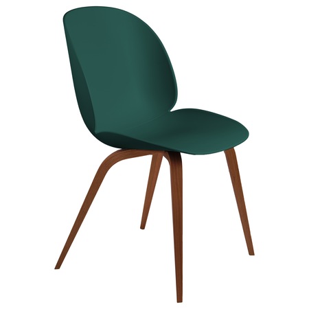 Gubi  Stuhl 'Beetle Dining' American Walnut Semi Matt Lacquered, Dark Green, Kunststoffgleiter