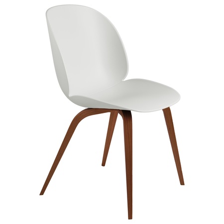 Gubi  Stuhl 'Beetle Dining' American Walnut Semi Matt Lacquered, Alabaster White, Kunststoffgleiter
