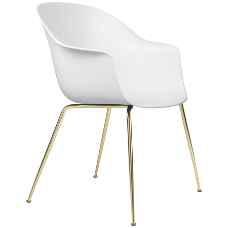 Gubi Stuhl 'Bat' Conic - Ungepolstert Brass Semi Matt, Alabaster White, Plastikgleiter