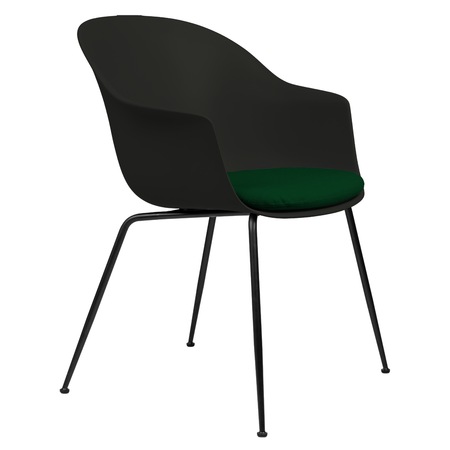 Gubi Stuhl 'Bat' Conic - Mit Sitzpolster Black Semi Matt, Black, Dunkelgrün 787 - Velvet