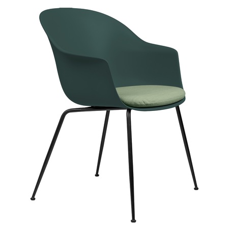 Gubi Stuhl 'Bat' Conic - Mit Sitzpolster Black Semi Matt, Dark Green, Flaschengrün 234 - Velvet