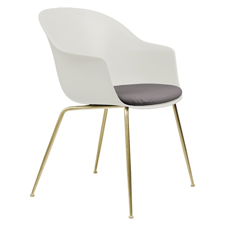 Gubi Stuhl 'Bat' Conic - Mit Sitzpolster Brass Semi Matt, Alabaster White, Taubengrau 129 - Velvet