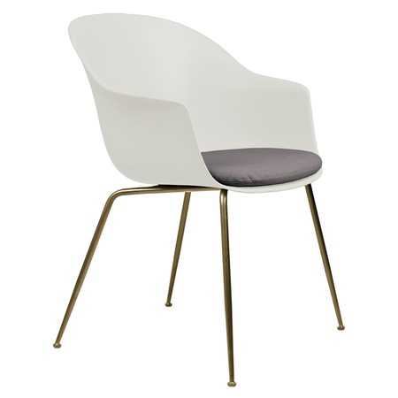 Gubi Stuhl 'Bat' Conic - Mit Sitzpolster Antique Brass, Alabaster White, Taubengrau 129 - Velvet