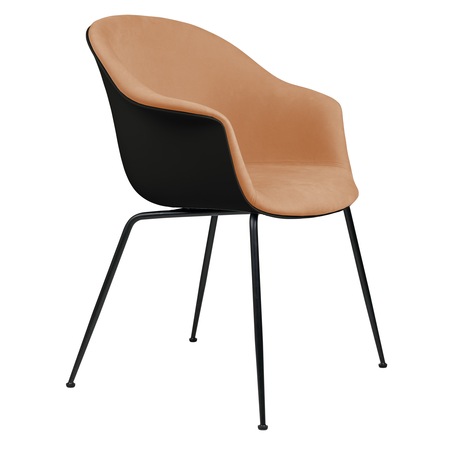 Gubi Stuhl 'Bat' Conic - Vorne gepolstert Black Matt, Black, Rehkitz Beige 208 - Velvet