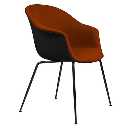 Gubi Stuhl 'Bat' Conic - Vorne gepolstert Black Matt, Black, Rostigesrot 641 - Velvet