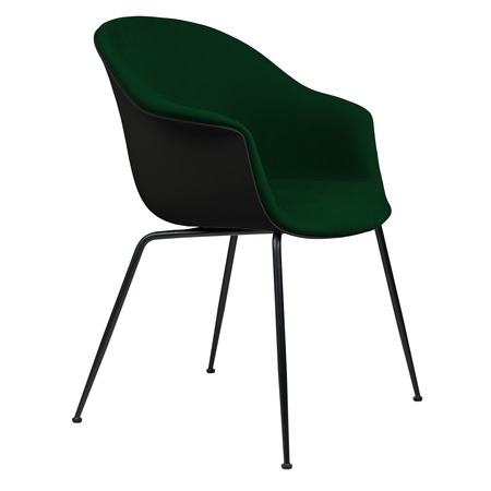 Gubi Stuhl 'Bat' Conic - Vorne gepolstert Black Matt, Black, Dunkelgrün 787 - Velvet