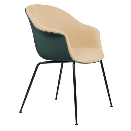 Gubi Stuhl 'Bat' Conic - Vorne gepolstert Black Matt, Dark Green, Auster 1032 - Velvet