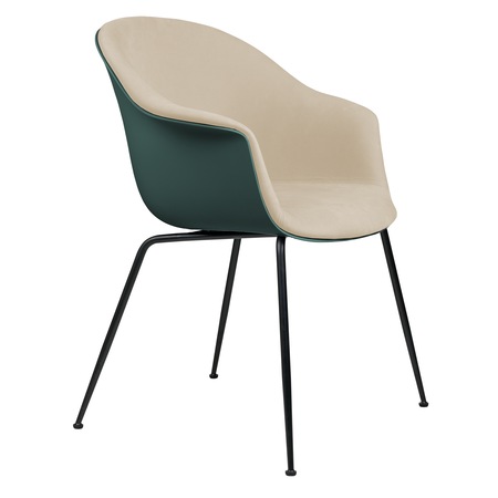 Gubi Stuhl 'Bat' Conic - Vorne gepolstert Black Matt, Dark Green, Hellgrau 128 - Velvet