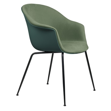 Gubi Stuhl 'Bat' Conic - Vorne gepolstert Black Matt, Dark Green, Flaschengrün 234 - Velvet