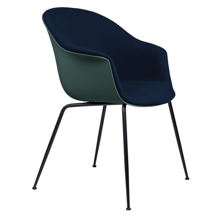 Gubi Stuhl 'Bat' Conic - Vorne gepolstert Black Matt, Dark Green, Saphirblau 420 - Velvet