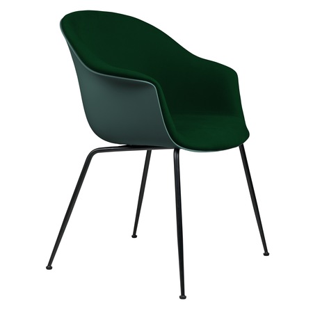 Gubi Stuhl 'Bat' Conic - Vorne gepolstert Black Matt, Dark Green, Dunkelgrün 787 - Velvet