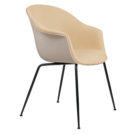 Gubi Stuhl 'Bat' Conic - Vorne gepolstert Black Matt, New Beige, Auster 1032 - Velvet