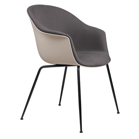 Gubi Stuhl 'Bat' Conic - Vorne gepolstert Black Matt, New Beige, Taubengrau 129 - Velvet