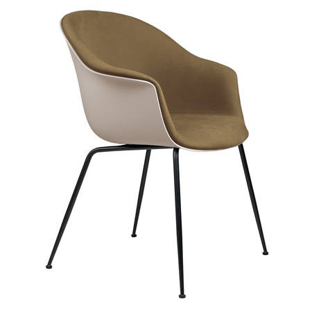 Gubi Stuhl 'Bat' Conic - Vorne gepolstert Black Matt, New Beige, Graugrün 294 - Velvet