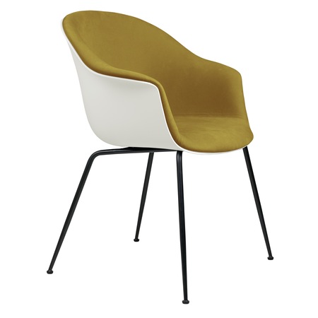 Gubi Stuhl 'Bat' Conic - Vorne gepolstert Black Matt, Alabaster White, Olive 1180 - Velvet