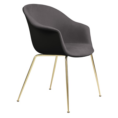 Gubi Stuhl 'Bat' Conic - Vorne gepolstert Brass Semi Matt, Black, Taubengrau 129 - Velvet