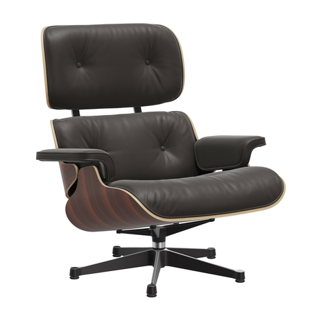 Vitra Lounge Chair / neue Masse / Filzgleiter für harte Boden Santos Palisander 05, Chocolate 68 - Leder Premium F, Aluminium poliert 03 / Tiefschwarz 12 pulverbeschichtet (glatt)