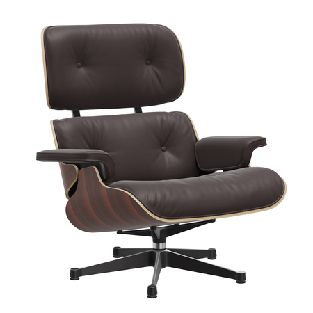 Vitra Lounge Chair / neue Masse / Filzgleiter für harte Boden Santos Palisander 05, Pflaume 87 - Leder Premium F, Aluminium poliert 03 / Tiefschwarz 12 pulverbeschichtet (glatt)