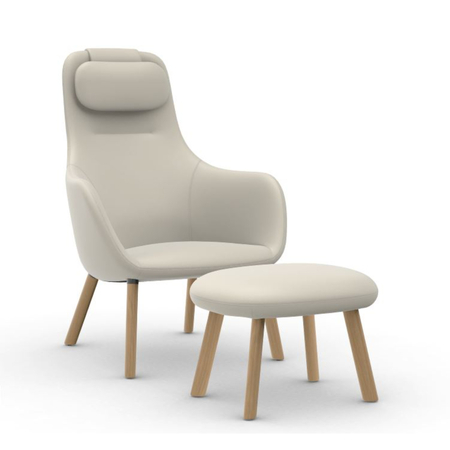 Vitra Hal Lounge Chair und Ottoman, Leder Zement, Eiche natur
