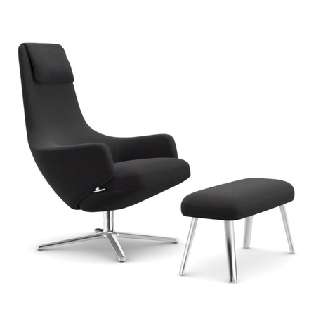 Vitra Repos & Panchina / Filzgleiter für Hartboden Anthrazit-Elephant 06 - Credo, Aluminium poliert 03, H: 45 cm