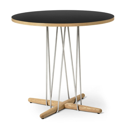 Carl Hansen & Søn E020 Embrace Table Laminate black, Oak oiled, Ø: 110 cm , Stainless steel 