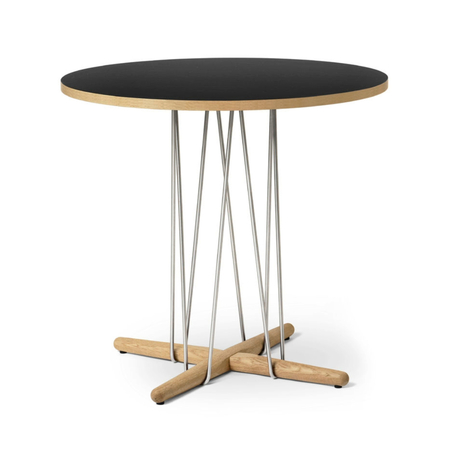 Carl Hansen & Søn E020 Embrace Table Laminate black, Oak oiled, Ø: 79.5 cm, Stainless steel 
