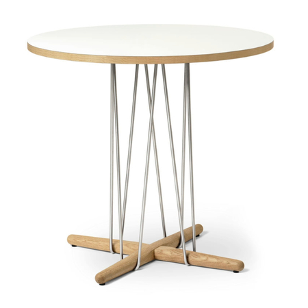 Carl Hansen & Søn E020 Embrace Table Laminate white, Oak oiled, Ø: 110 cm , Stainless steel 