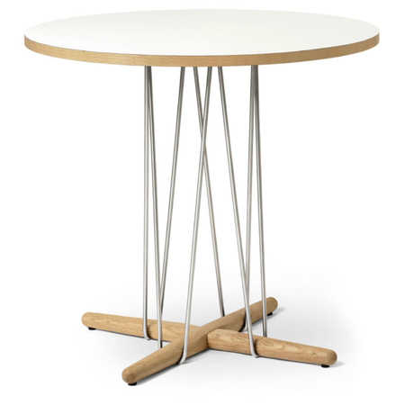 Carl Hansen & Søn E020 Embrace Table Laminate white, Oak oiled, Ø: 139.5 cm, Stainless steel 