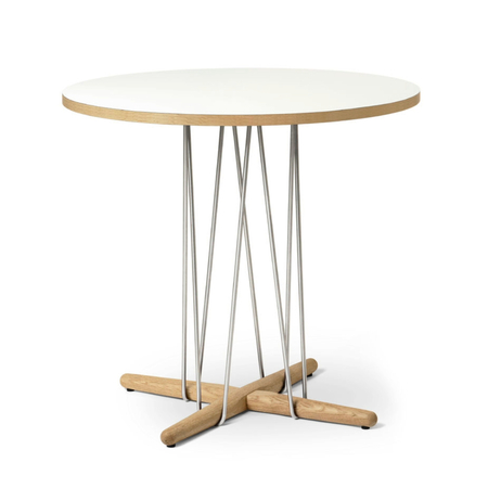 Carl Hansen & Søn E020 Embrace Table Laminate white, Oak oiled, Ø: 79.5 cm, Stainless steel 