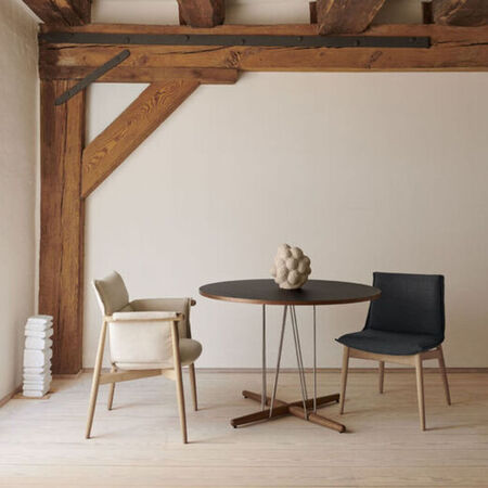 Carl Hansen & Søn E020 Embrace Table Laminate black, Oak oiled, Ø: 110 cm , Stainless steel -1
