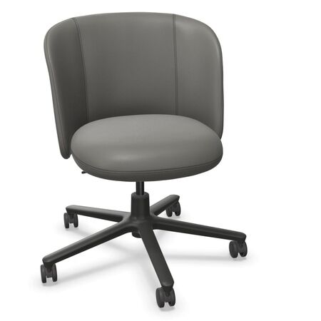 Vitra Mikado Side Chair in Leder mit Fünstern-Untergestell von Vitra Cognac 97 - leather, Basic Dark 30 powder coated (structure), Roller soft braked for hard floor 03