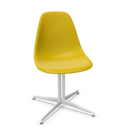 Vitra Eames Plastic Side Chair DSL von Vitra 34 Senf RE, Weiss 04 pulverbeschichtet (glatt), Filzgleiter basic dark für Hartboden 05