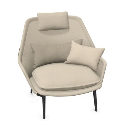 Vitra Slow Chair in Stoff von Vitra Flocca beige, Aluminiumguss pulverbeschichtet tiefschwarz