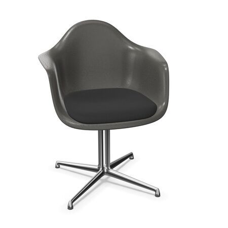 Vitra Eames Fiberglas Armchair DAL mit Sitzpolster von Vitra 04 Elephant Hide Grey, Nero 66 - Hopsak, Aluminium poliert 03, Gleiter basic dark für Teppichboden 04