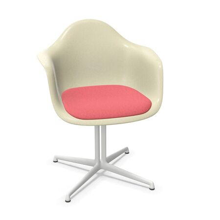 Vitra Eames Fiberglas Armchair DAL mit Sitzpolster von Vitra 01 Parchment, Pink-Poppy red 68 - Hopsak, Weiss 04 pulverbeschichtet (glatt), Gleiter basic dark für Teppichboden 04