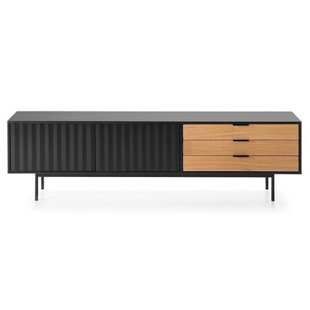 Teulat Tv Scale Sierra 180Cm With Wooden Doors - Matt Black