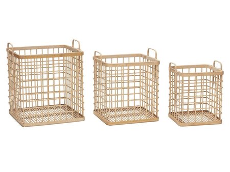 Huebsch Korb M Griffe Viereckig Bambus 3Er Set - Natur