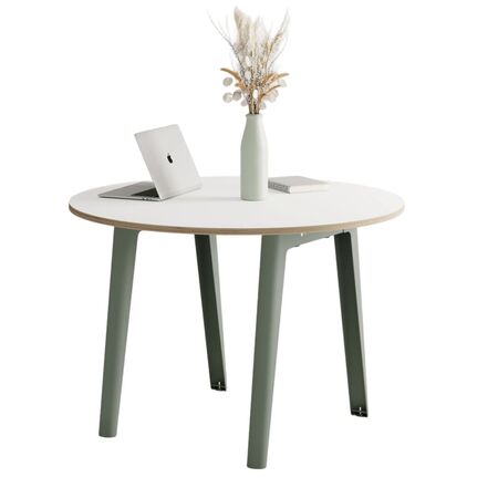 TIPTOE New modern round table - White laminate Eukalyptusgrau