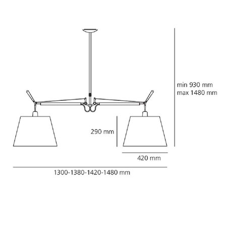 Artemide Tolomeo Basculante Suspension 2 Bracci