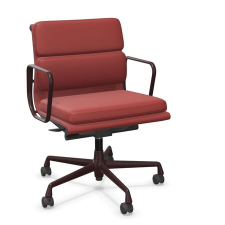 Vitra Soft Pad Chair EA 217 in Leder Red Stone 22 - Leder, Dunkel Bordeaux 60 pulverbeschichtet (struktur), Rolle hart gebremst für Teppichboden 02
