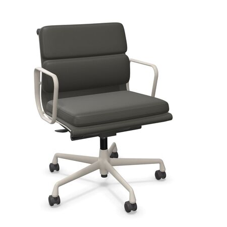 Vitra Soft Pad Chair EA 217 in Leder Umbragrau 61 - Leder, Kreide 37 pulverbeschichtet (struktur), Rolle hart gebremst für Teppichboden 02