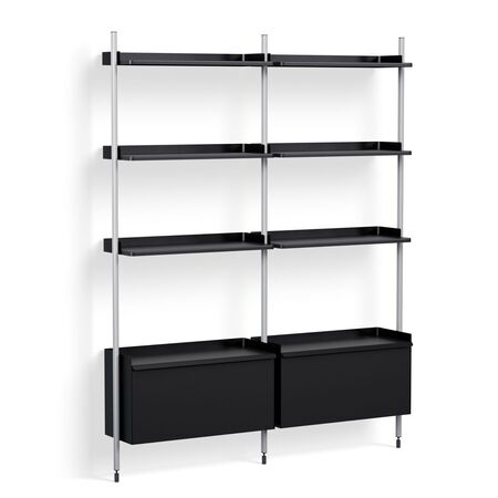 HAY Living Regalsystem Pier Combination 132 - Columns 2 von Hay Schwarz, Aluminium klar eloxiert