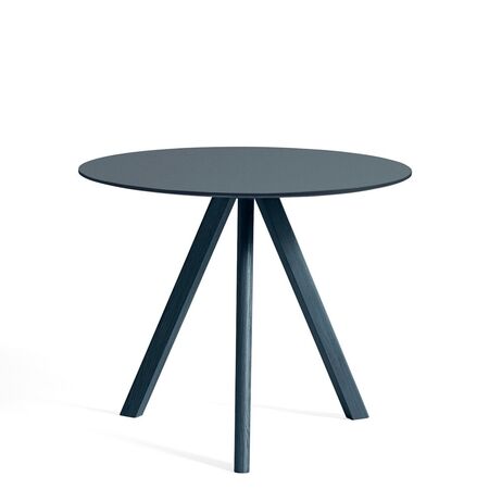 HAY Living Runder Tisch CPH 20 Monochrome Ø: 90 cm / H: 74 cm , Eiche Deep Blue lackiert - Linoleum Smokey Blue 