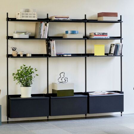 HAY Living Regalsystem Pier Combination 133 - Columns 3 von Hay Schwarz, Aluminium klar eloxiert