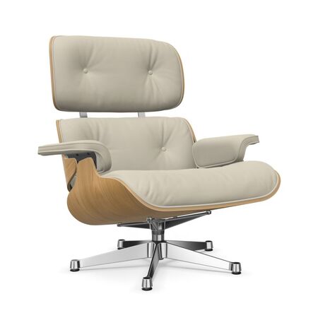 Vitra Eames Lounge Chair / neues Furnier / Leder / Filzgleiter harte Böden Kastanie natur lackiert 26, Ton 73 - Leder Premium F, Aluminium poliert 03, Klassische Masse