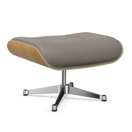 Vitra Lounge Chair Ottoman / neues Furnier / Leder Kastanie natur lackiert 26, Granit 65 - Leder Premium F, Aluminium poliert 03