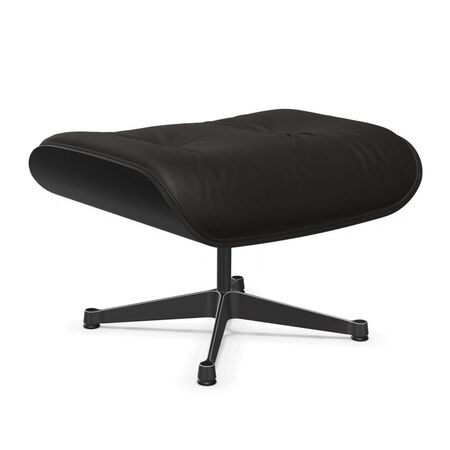 Vitra Lounge Chair Ottoman / neues Furnier / Leder Kastanie schwarz lackiert 27, Chocolate 68 - Leder Natural F, Aluminium poliert 03 / Tiefschwarz 12 pulverbeschichtet (glatt)