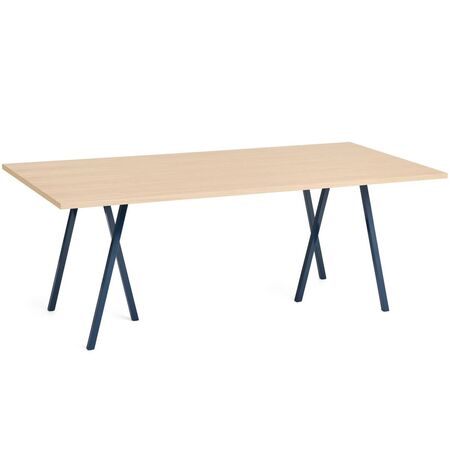 HAY Accessoires Loop Stand Table B: 200 cm / T: 92.5 cm, Eichenfurnier klar lackiert, Stahl pulverbeschichtet tiefblau