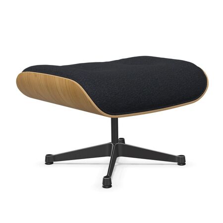 Vitra Lounge Chair Ottoman / neues Furnier / Stoff Kastanie natur lackiert 26, Anthrazit-Schwarz 11 - Nubia, Aluminium poliert 03 / Tiefschwarz 12 pulverbeschichtet (glatt)