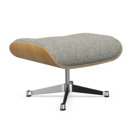 Vitra Lounge Chair Ottoman / neues Furnier / Stoff Kastanie natur lackiert 26, Crème-Dunkelbraun 05 - Nubia, Aluminium poliert 03